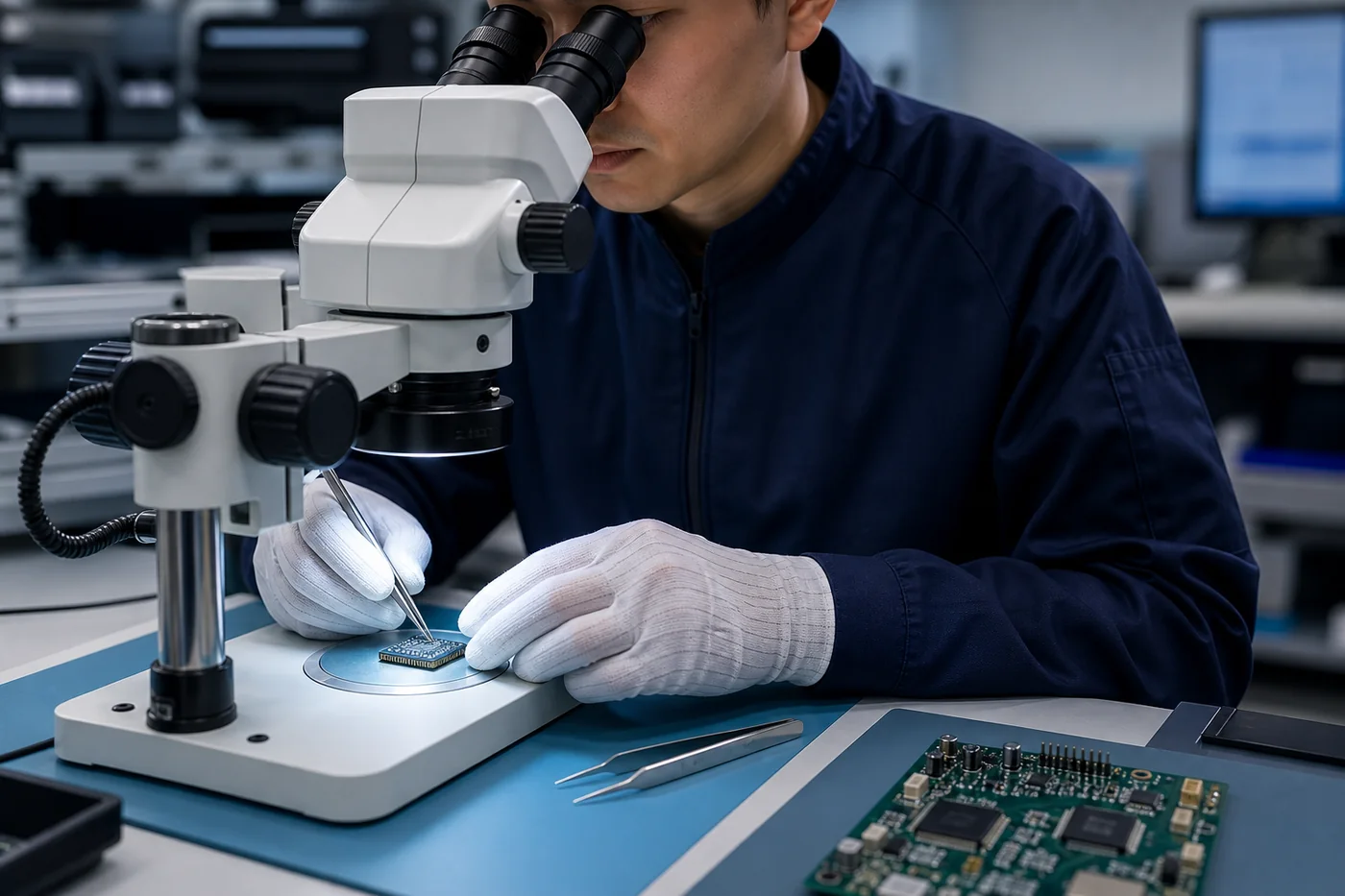 Generic illustration of visual component inspection under a microscope